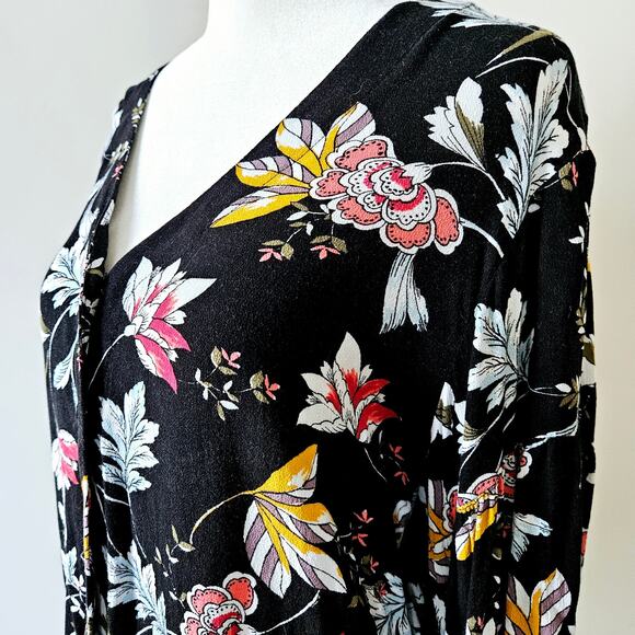 Simply Styled by Sears Size L Black Multi-Colored Long-Sleeved Leaf Floral Desig - Picture 11 of 16